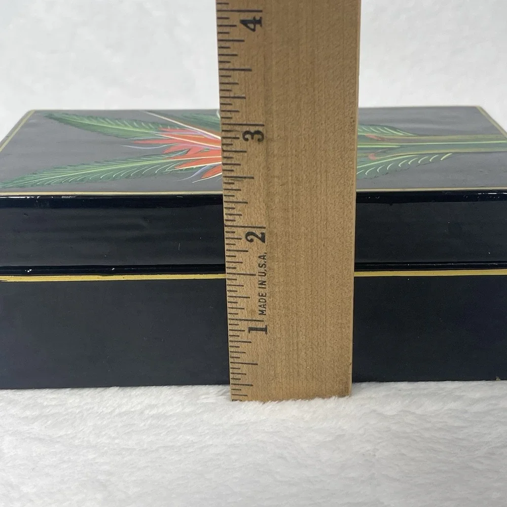 Vintage Black Lacquer Bird of Paradise Trinket Box Jewelry Keepsake Box 6